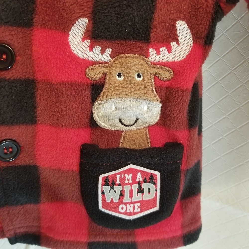 Bon Bebe Red Plaid Moose I'm a wild One Hoodie